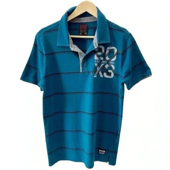 AdiXion Mens Polo Shirt Short Sleeves Green with Black Stripes Size Medium - Picture 1 of 13